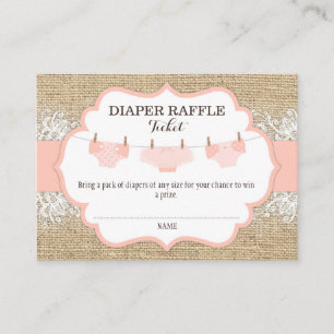 Rustic Burlap Lace Coral Diaper Raffle Ticket Informatiekaartje