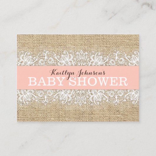 Rustic Burlap Lace Coral Diaper Raffle Ticket Informatiekaartje (Achterkant)