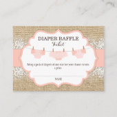 Rustic Burlap Lace Coral Diaper Raffle Ticket Informatiekaartje (Voorkant)