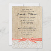Rustic Burlap Lace Coral Ribbon Vrijgezellenfeest Kaart (Voorkant)