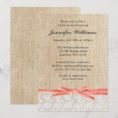 Rustic Burlap Lace Coral Ribbon Vrijgezellenfeest Kaart (Voorkant / Achterkant)