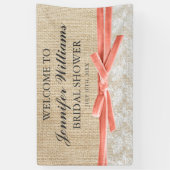 Rustic Burlap Lace Coral Ribbon Vrijgezellenfeest Spandoek (Verticaal)
