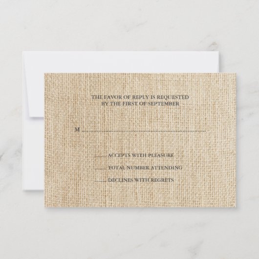Rustic Burlap Lace Coral Ribbon Wedding RSVP (Achterkant)