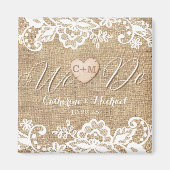 Rustic Burlap Lace en Wood Heart Name Initialen Magneet (Voorkant)
