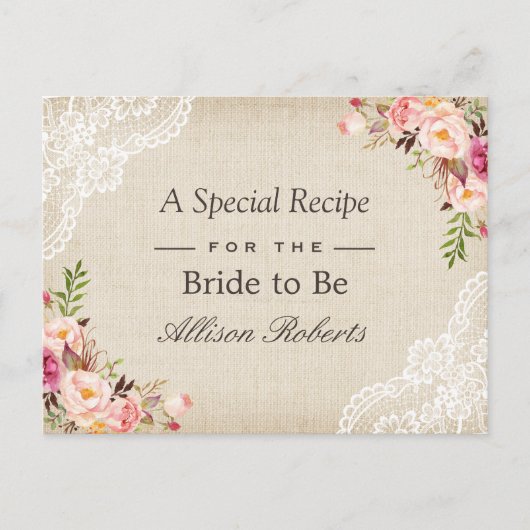 Rustic Burlap Lace Floral Bride voor Kaart (Voorkant)