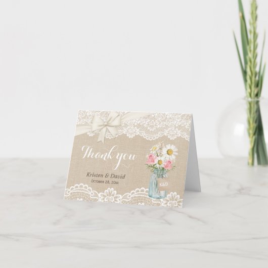 Rustic Burlap Lace Floral Mason Jar bedankt (Voorkant)