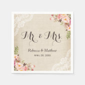 Rustic Burlap Lace Floral Mr. en Mrs Wedding Servetten (Voorkant)
