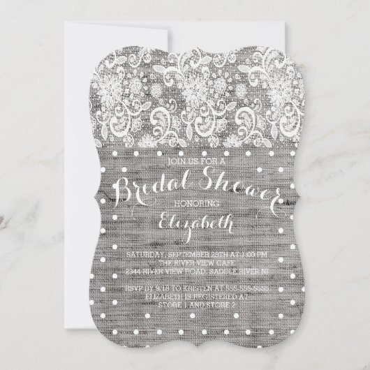 Rustic Burlap Lace Gray Bridal Shower Kaart (Voorkant)