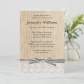 Rustic Burlap Lace Gray Ribbon Vrijgezellenfeest Kaart (Staand voorkant)