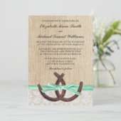 Rustic Burlap Lace Hoefijzer Mint Ribbon Wedding Kaart (Staand voorkant)