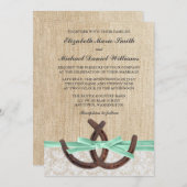 Rustic Burlap Lace Hoefijzer Mint Ribbon Wedding Kaart (Voorkant / Achterkant)