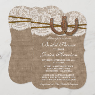 Rustic Burlap & Lace Hoefijzer Vrijgezellenfeest Kaart
