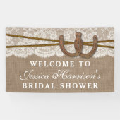 Rustic Burlap & Lace Hoefijzer Vrijgezellenfeest Spandoek (Horizontaal)