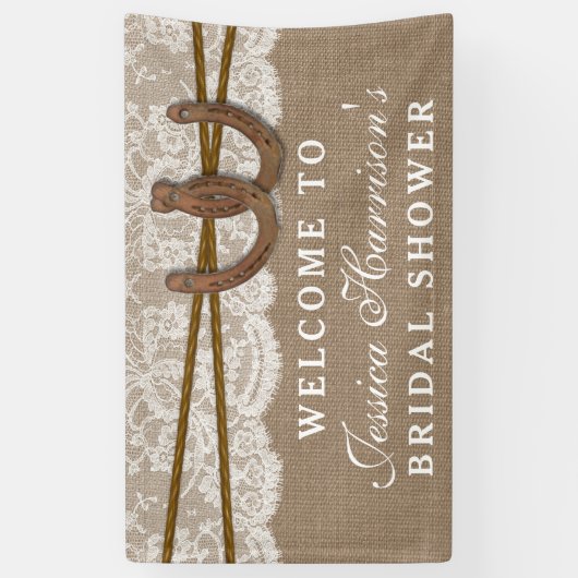Rustic Burlap & Lace Hoefijzer Vrijgezellenfeest Spandoek (Verticaal)