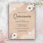 Rustic Burlap Lace Ivory Floral Quinceanera Kaart