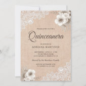 Rustic Burlap Lace Ivory Floral Quinceanera Kaart (Voorkant)