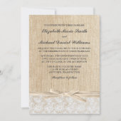 Rustic Burlap Lace Ivory Ribbon Wedding Kaart (Voorkant)
