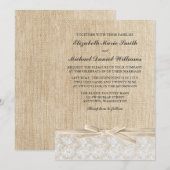 Rustic Burlap Lace Ivory Ribbon Wedding Kaart (Voorkant / Achterkant)