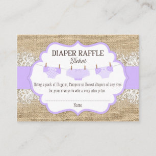 Rustic Burlap Lace Lavender Luier Raffle Ticket Informatiekaartje
