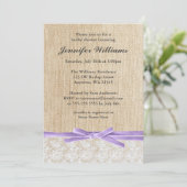 Rustic Burlap Lace Lavender Ribbon Vrijgezellenfee Kaart (Staand voorkant)