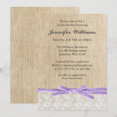 Rustic Burlap Lace Lavender Ribbon Vrijgezellenfee Kaart (Voorkant / Achterkant)