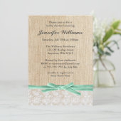 Rustic Burlap Lace Mint Ribbon Vrijgezellenfeest Kaart (Staand voorkant)