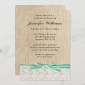 Rustic Burlap Lace Mint Ribbon Vrijgezellenfeest Kaart (Voorkant / Achterkant)