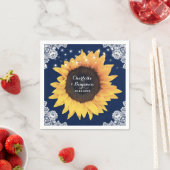 Rustic Burlap Lace Navy Blue en Sunflower Wedding Servet (Insitu)