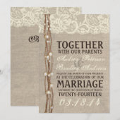 Rustic Burlap Lace Parly Twine Wedding Uitnodiging (Voorkant / Achterkant)