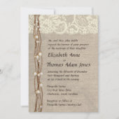 Rustic Burlap Lace Pearls Wedding Invitation Kaart (Voorkant)