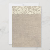 Rustic Burlap Lace Pearls Wedding Invitation Kaart (Achterkant)