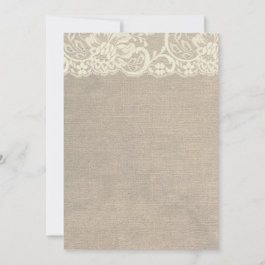 Rustic Burlap Lace Pearls Wedding Invitation Kaart (Achterkant)