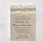 Rustic Burlap Lace Pearls Wedding Invitation Kaart (Voorkant)