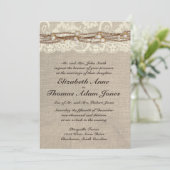 Rustic Burlap Lace Pearls Wedding Invitation Kaart (Staand voorkant)