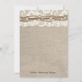 Rustic Burlap Lace Pearls Wedding Invitation Kaart (Achterkant)