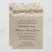 Rustic Burlap Lace Pearls Wedding Invitation Kaart (Voorkant / Achterkant)
