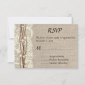 Rustic Burlap Lace Pearls Wedding Invitation RSVP Kaartje (Voorkant)