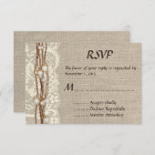 Rustic Burlap Lace Pearls Wedding Invitation RSVP Kaartje (Voorkant / Achterkant)