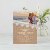 Rustic Burlap Lace Photo Couples Shower Kaart (Staand voorkant)