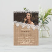Rustic Burlap Lace Photo Vrijgezellenfeest nodigt  Kaart (Staand voorkant)