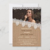 Rustic Burlap Lace Photo Vrijgezellenfeest nodigt  Kaart (Voorkant)