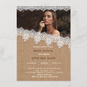 Rustic Burlap Lace Photo Vrijgezellenfeest nodigt  Kaart