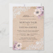 Rustic Burlap Lace Pink Floral Islamic Wedding Kaart (Voorkant)