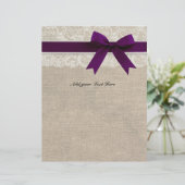 Rustic Burlap Lace Plum Ribbon Letterhead (Staand voorkant)