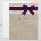 Rustic Burlap Lace Plum Ribbon Letterhead (Voorkant / Achterkant)