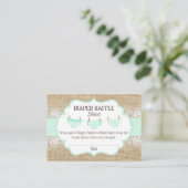Rustic Burlap Lace Seafoam Luier Raffle Ticket Informatiekaartje (Staand voorkant)