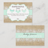 Rustic Burlap Lace Seafoam Luier Raffle Ticket Informatiekaartje (Voorkant / Achterkant)