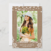 Rustic Burlap Lace String Lights Afstuderen Bedankkaart (Voorkant)