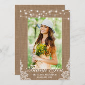 Rustic Burlap Lace String Lights Afstuderen Bedankkaart (Voorkant / Achterkant)