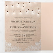 Rustic Burlap Lace String Lights Drieluik Uitnodiging (Binnenzijde eerst)